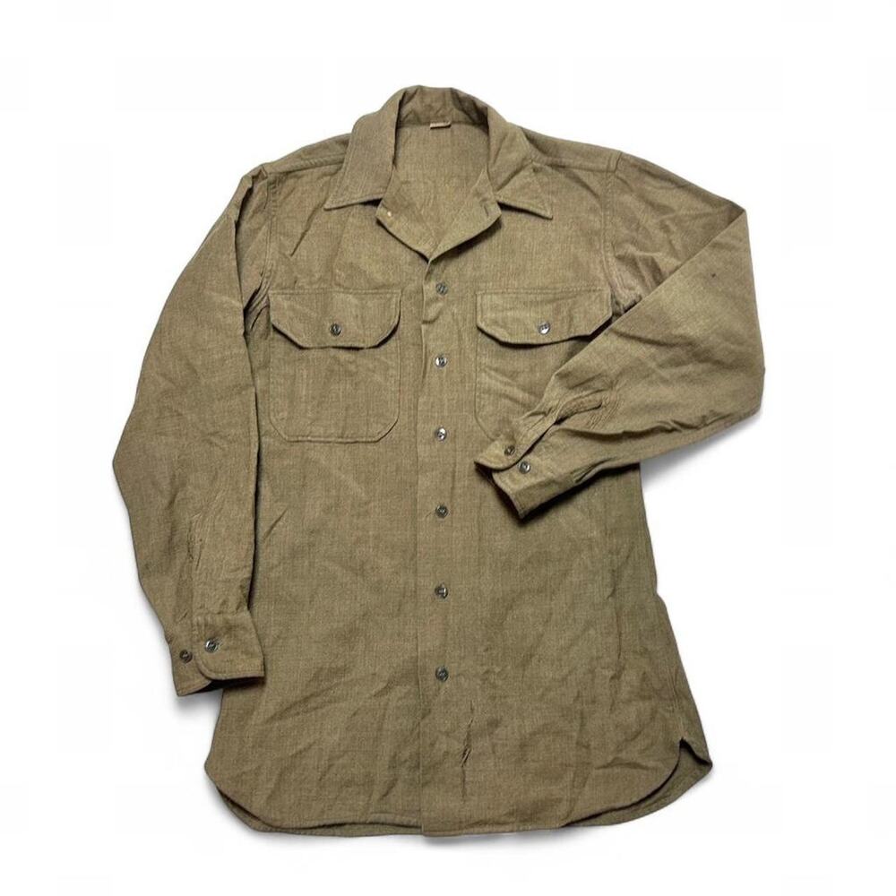 US Army Military WW2 1940s Vintage M37 Wool Button Field Shirt 14.5x33 XS